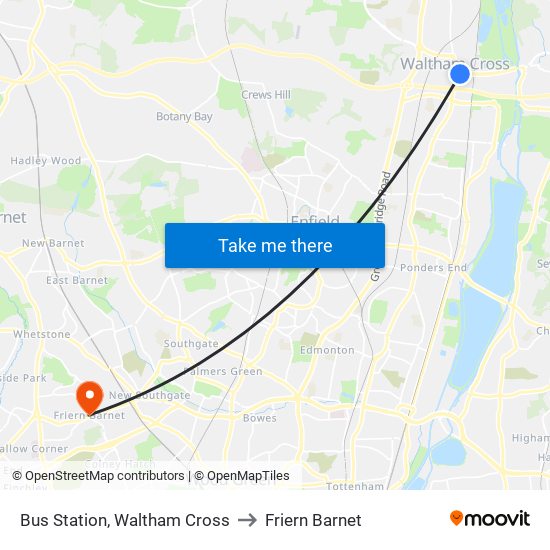 Bus Station, Waltham Cross to Friern Barnet map