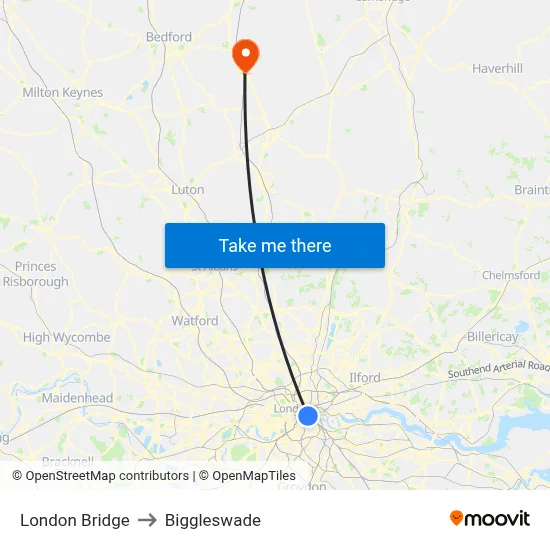 London Bridge to Biggleswade map