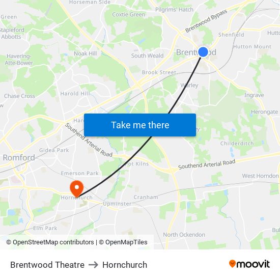 Brentwood Theatre to Hornchurch map