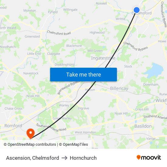 Ascension, Chelmsford to Hornchurch map