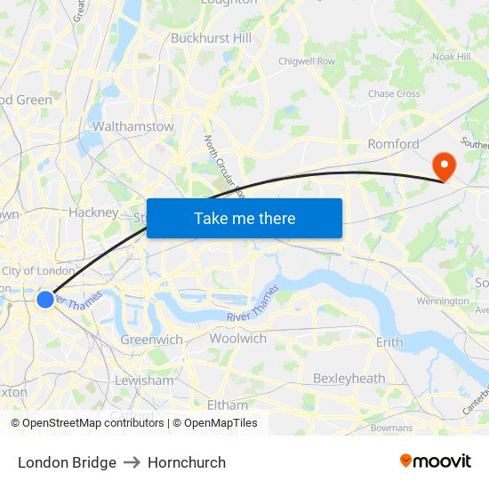 London Bridge to Hornchurch map