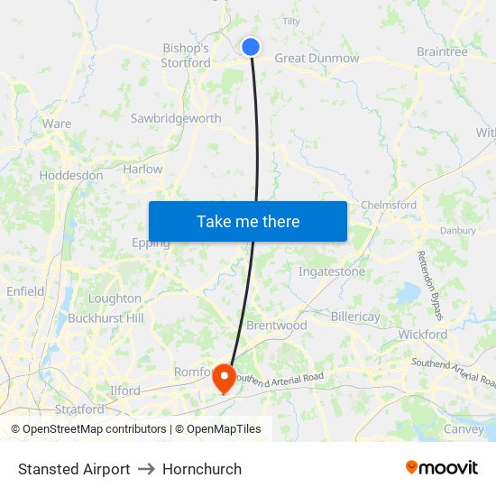 Stansted Airport to Hornchurch map