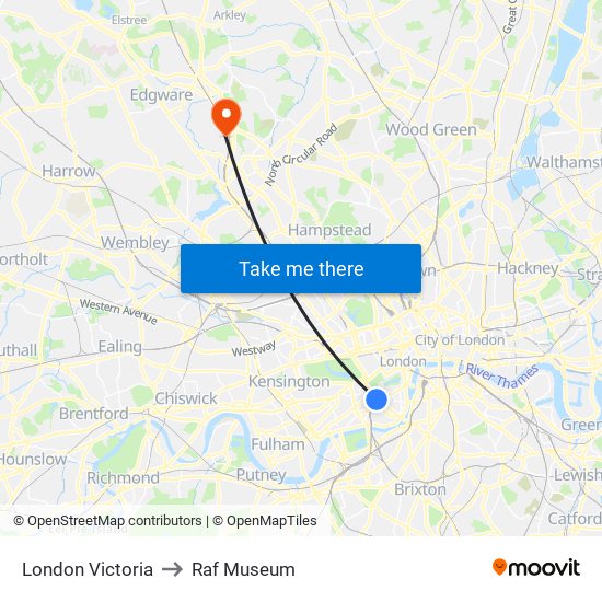 London Victoria to Raf Museum map