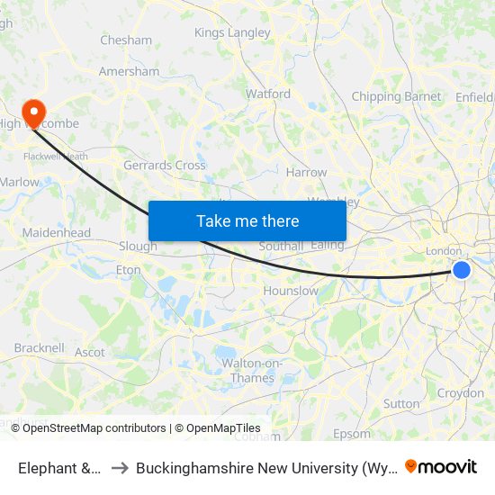 Elephant & Castle to Buckinghamshire New University (Wycombe Campus) map