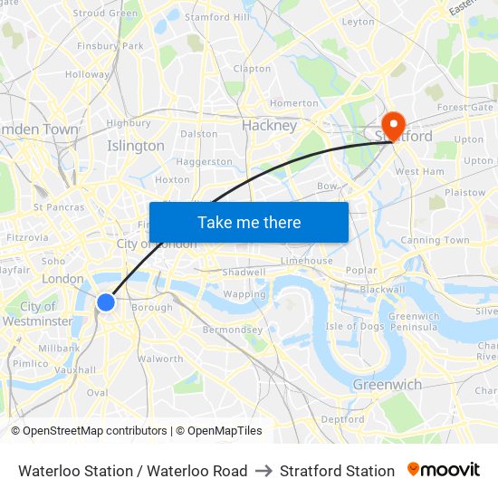 Waterloo Station / Waterloo Road to Stratford Station map