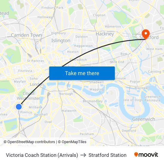 Victoria Coach Station (Arrivals) to Stratford Station map