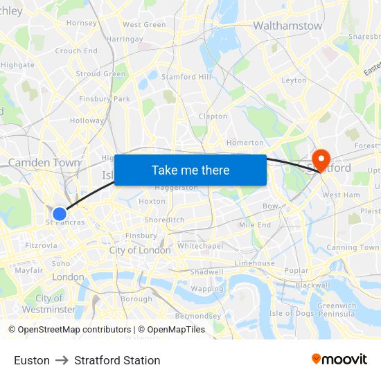 Euston to Stratford Station map