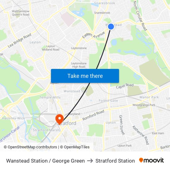 Wanstead Station/George Green to Stratford Station map