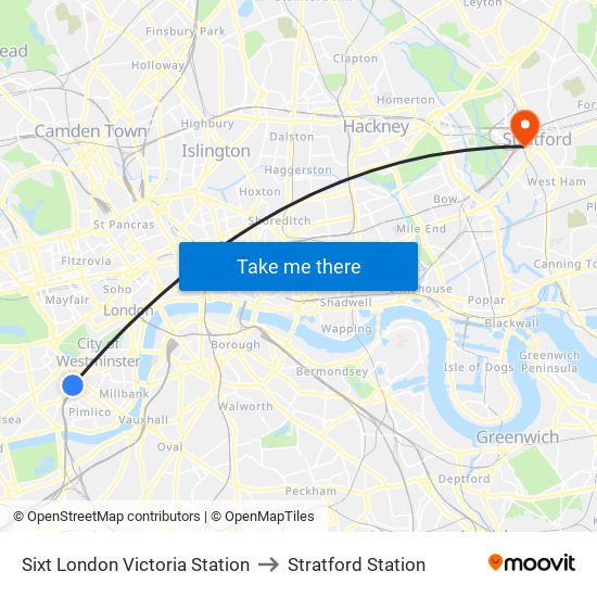 Sixt London Victoria Station to Stratford Station map
