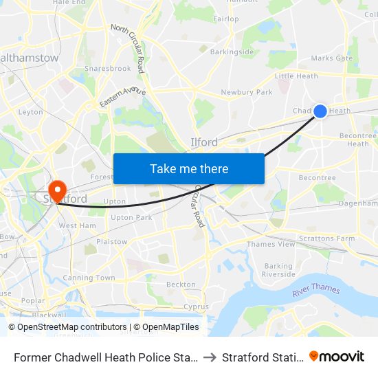 Chadwell Heath Police Station to Stratford Station map