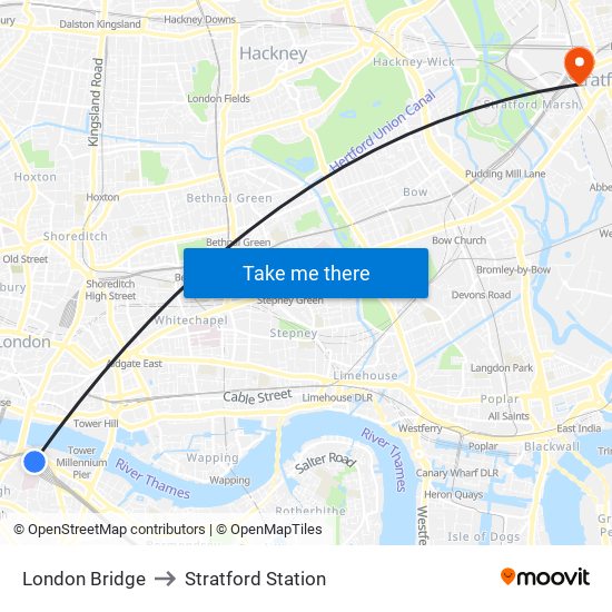 London Bridge to Stratford Station map