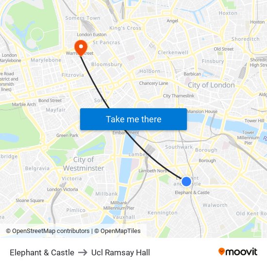 Elephant & Castle to Ucl Ramsay Hall map