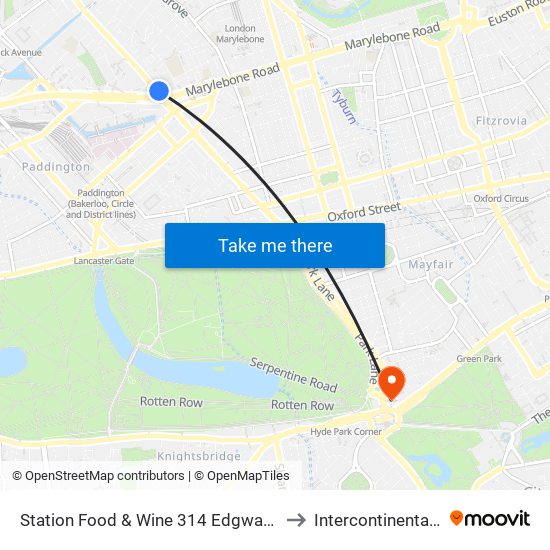 Station Food & Wine 314 Edgware Road, Paddington, London, W2   1dy to Intercontinental London Park Lane map