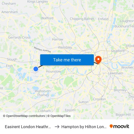 Easirent London Heathrow Airport Lhr to Hampton by Hilton London Waterloo map