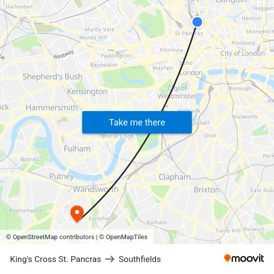 King's Cross St. Pancras to Southfields map