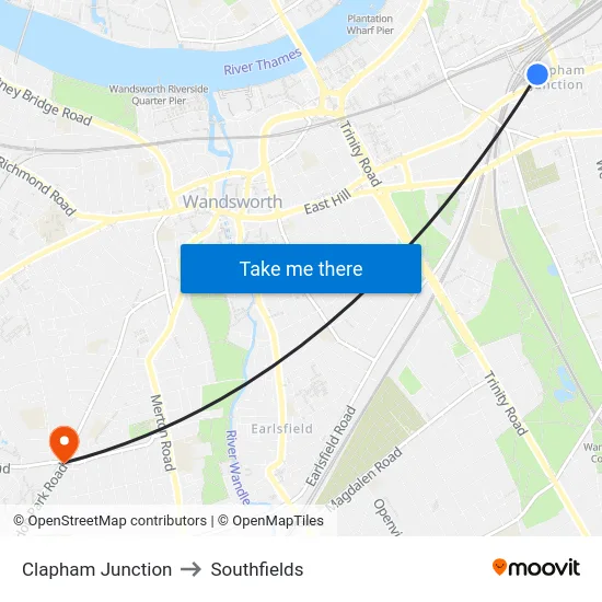 Clapham Junction to Southfields map
