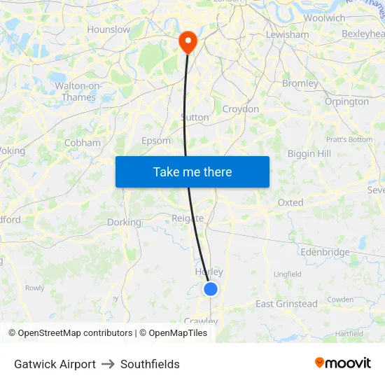 Gatwick Airport to Southfields map