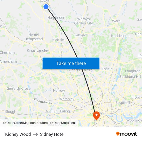 Kidney Wood to Sidney Hotel map