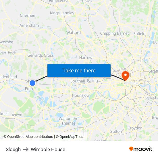 Slough to Wimpole House map