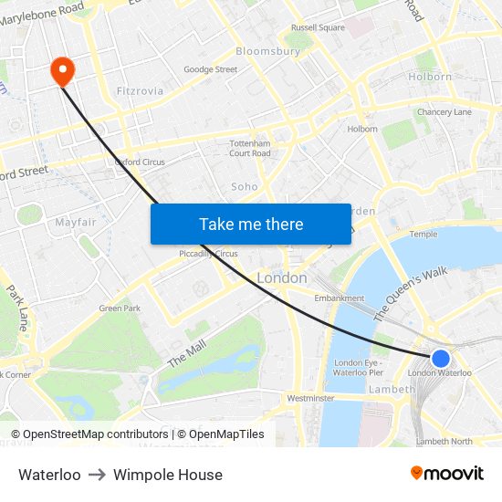 Waterloo to Wimpole House map