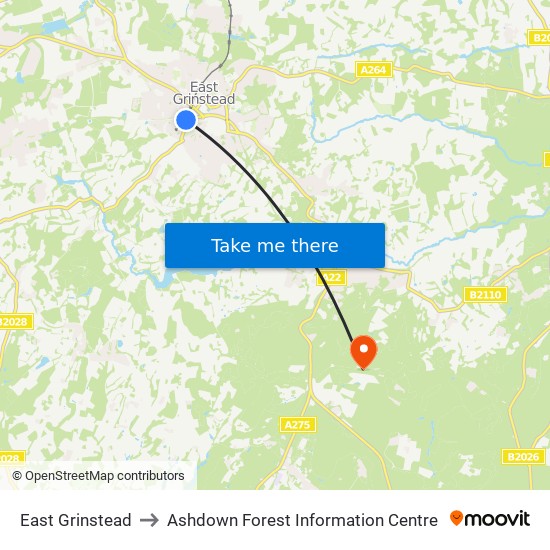 East Grinstead to Ashdown Forest Information Centre map