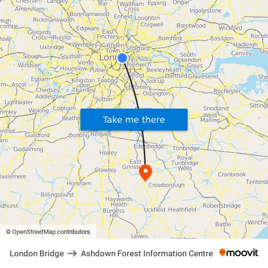 London Bridge to Ashdown Forest Information Centre map