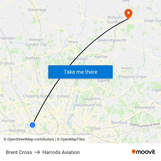 Brent Cross to Harrods Aviation map