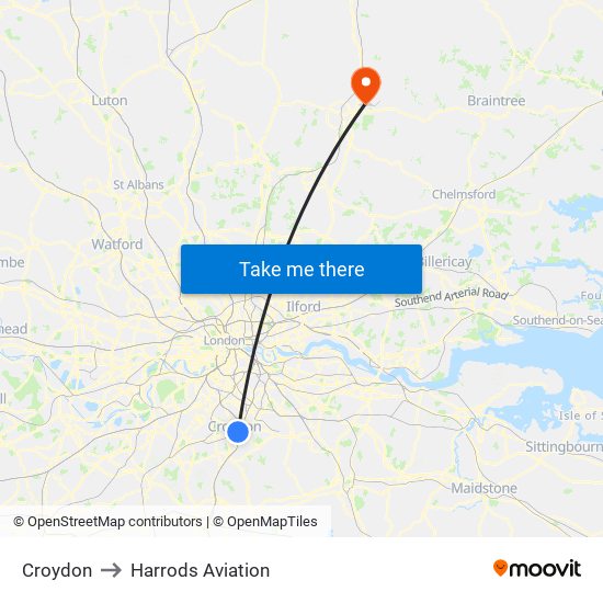 Croydon to Harrods Aviation map