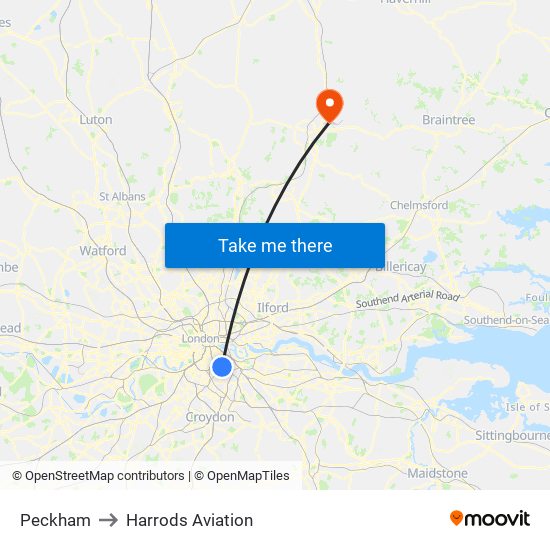 Peckham to Harrods Aviation map