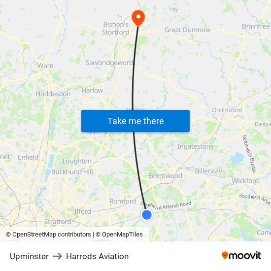 Upminster to Harrods Aviation map
