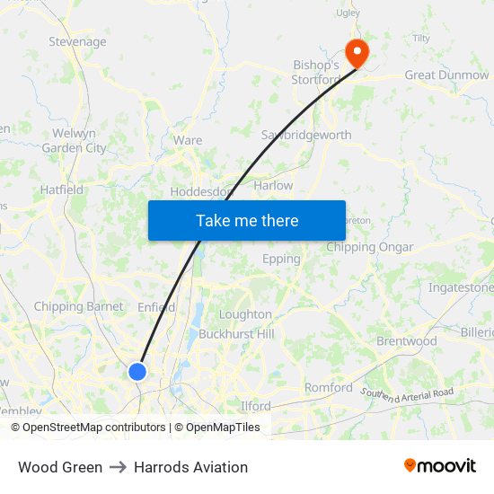 Wood Green to Harrods Aviation map