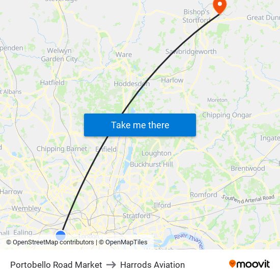 Portobello Road Market to Harrods Aviation map