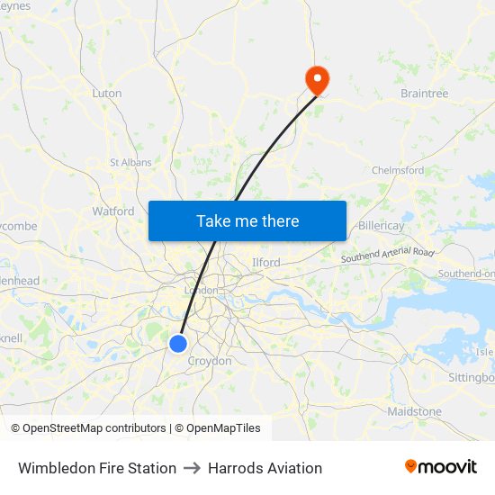 Wimbledon Fire Station to Harrods Aviation map