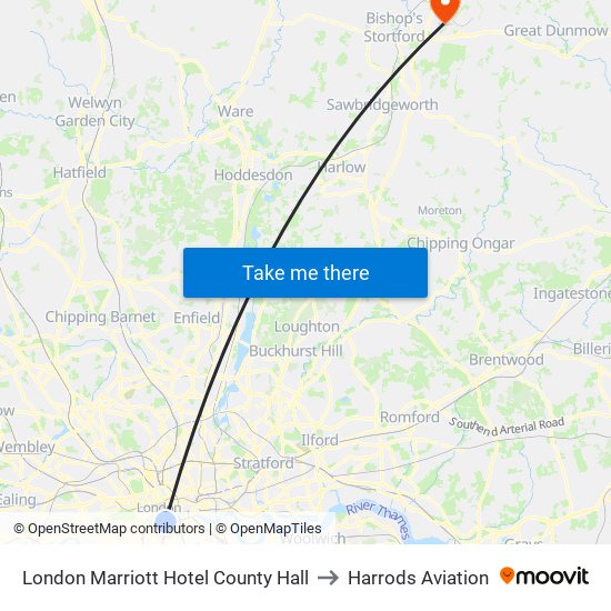 London Marriott Hotel County Hall to Harrods Aviation map
