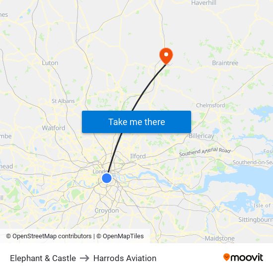 Elephant & Castle to Harrods Aviation map