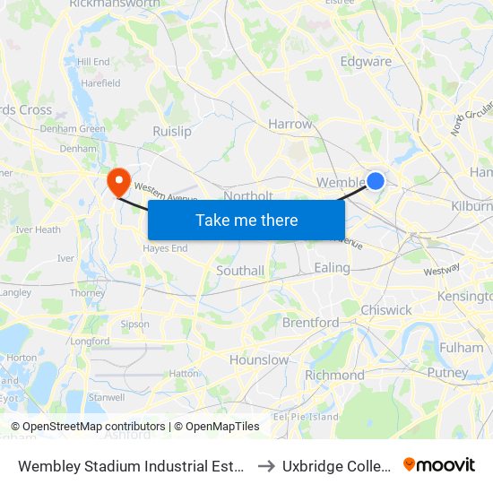 Wembley Stadium Industrial Estate to Uxbridge College map