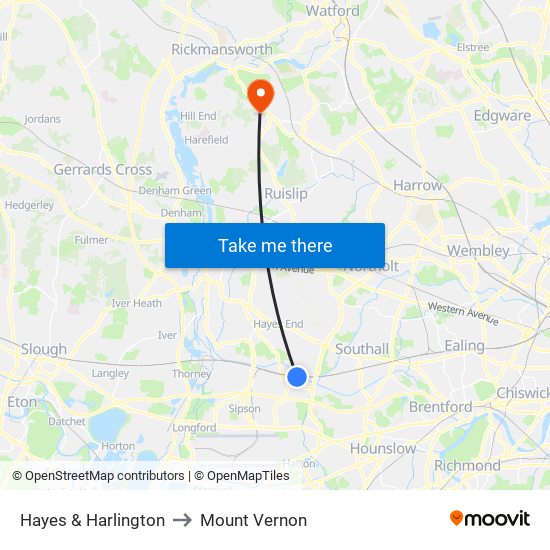 Hayes & Harlington to Mount Vernon map