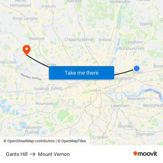 Gants Hill to Mount Vernon map
