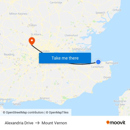 Alexandria Drive to Mount Vernon map