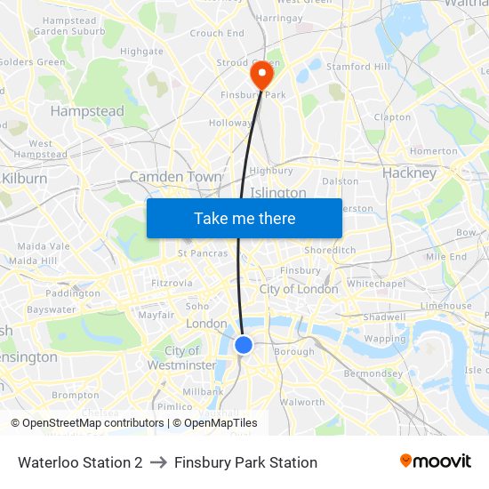 Waterloo Station 2, Waterloo to Finsbury Park Station map