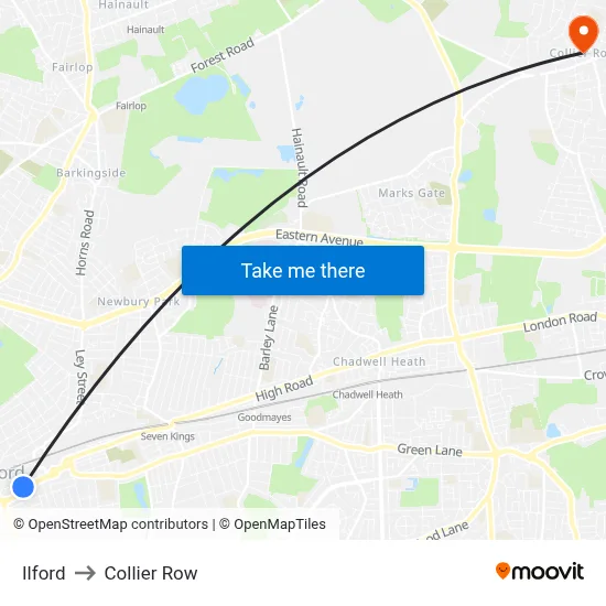 Ilford to Collier Row map