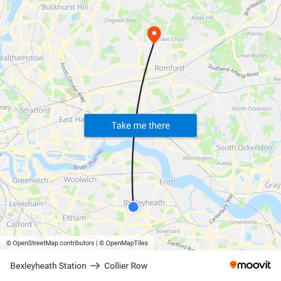 Bexleyheath Station to Collier Row map