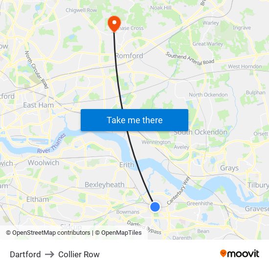 Dartford to Collier Row map