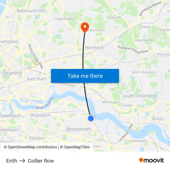 Erith to Collier Row map