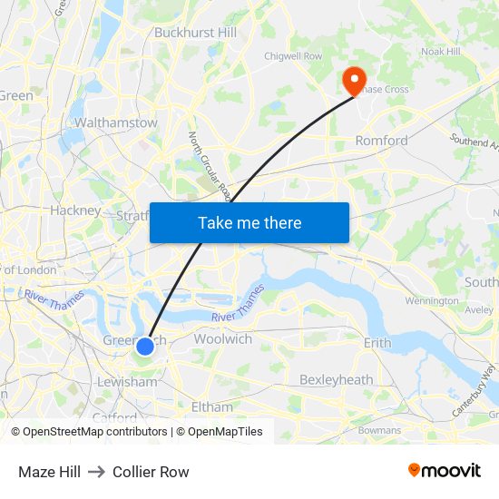 Maze Hill to Collier Row map