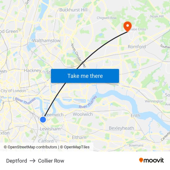 Deptford to Collier Row map