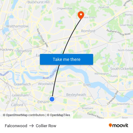 Falconwood to Collier Row map