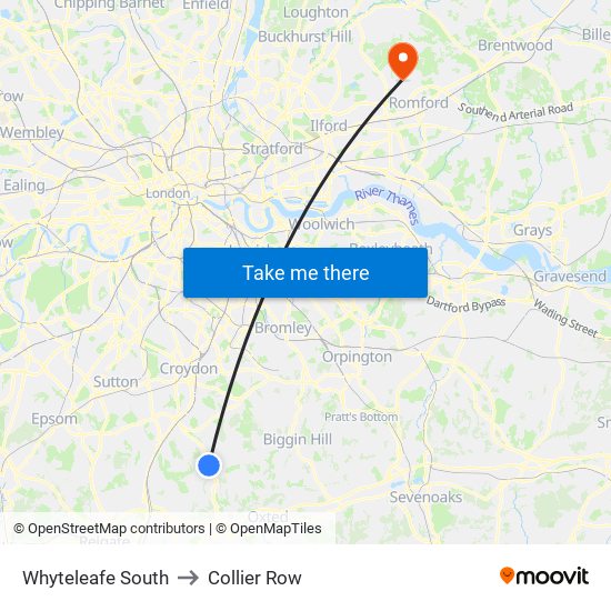 Whyteleafe South to Collier Row map