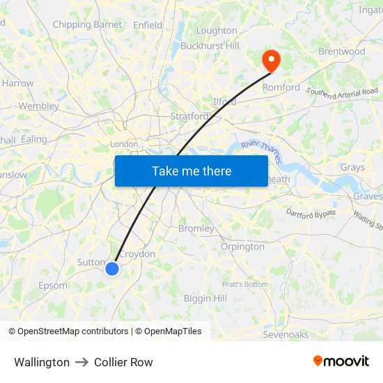 Wallington to Collier Row map