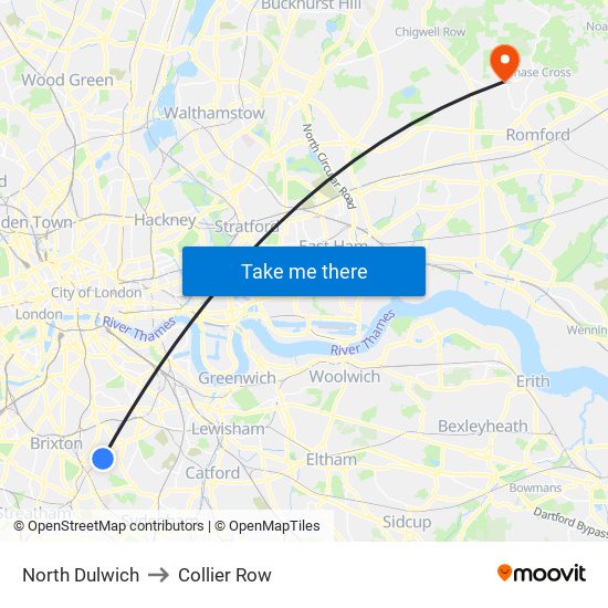 North Dulwich to Collier Row map